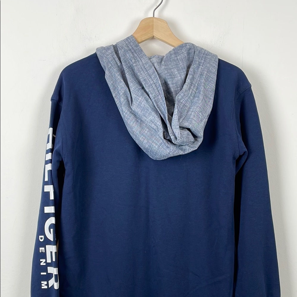 Tommy Hilfiger Denim Long Sleeve 1/2 Zip Pullover Blue Hooded Sweatshirt Dress - Picture 7 of 9